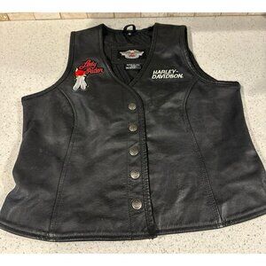 Harley Davidson Black Leather Vest With Patches